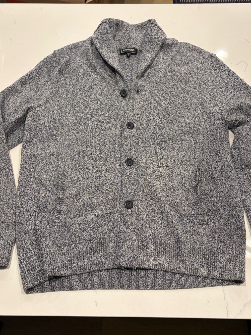 Express Men's Gray Shawl-Collar Button Cardigan Sweater